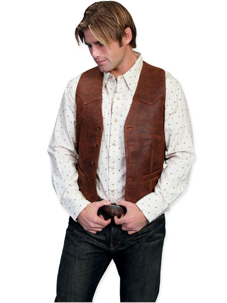  Old West Mens Vests Brown Leather Solid |Antique Vintage Fashioned Wedding Theatrical Reenacting Costume | Lawman