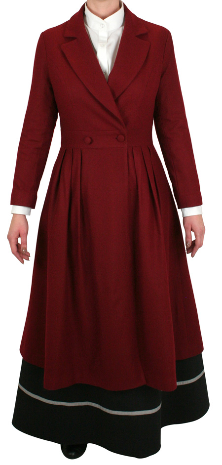  Victorian Edwardian Old West Ladies Coats Red Wool Blend Frock |Antique Vintage Fashioned Wedding Theatrical Reenacting Costume |