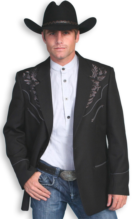 Embroidered Western Blazer - Charcoal